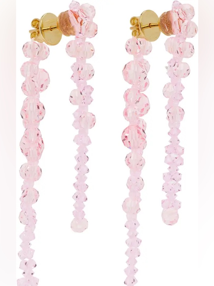 Simone Rocha Pink Crystal Double Piercing Drip Earrings
